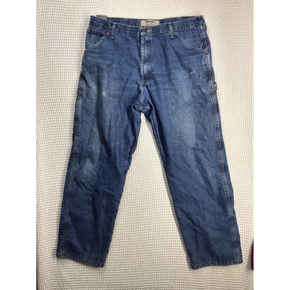 Workwear Mens Wrangler Authentics Fleece Lined Carpenter Jeans 38x32 Blue